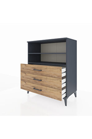 Hyperion Şifonyer 2 Raflı 3 Çekmeceli 88x44x106 Antrasit-Çam