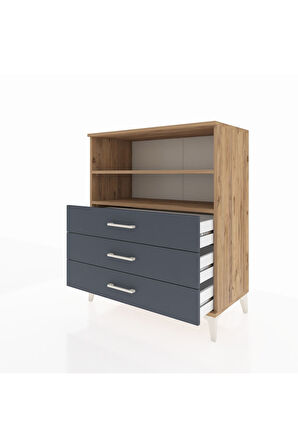 Hyperion Şifonyer 2 Raflı 3 Çekmeceli 88x44x106 Çam-Antrasit