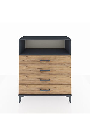 Hyperion Şifonyer Tek Raflı 4 Çekmeceli 88x44x106 Antrasit-Çam