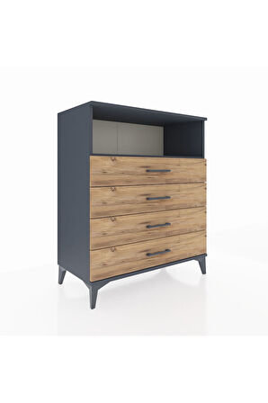 Hyperion Şifonyer Tek Raflı 4 Çekmeceli 88x44x106 Antrasit-Çam