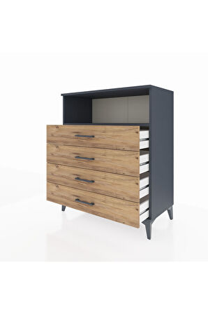 Hyperion Şifonyer Tek Raflı 4 Çekmeceli 88x44x106 Antrasit-Çam