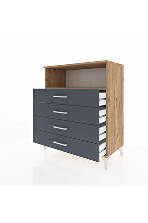 Hyperion Şifonyer Tek Raflı 4 Çekmeceli 88x44x106 Çam-Antrasit