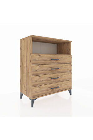 Hyperion Şifonyer Tek Raflı 4 Çekmeceli 88x44x106 Çam-Çam