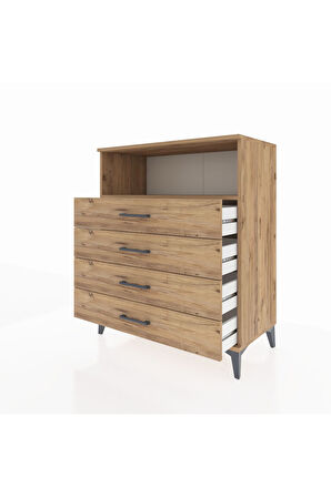 Hyperion Şifonyer Tek Raflı 4 Çekmeceli 88x44x106 Çam-Çam