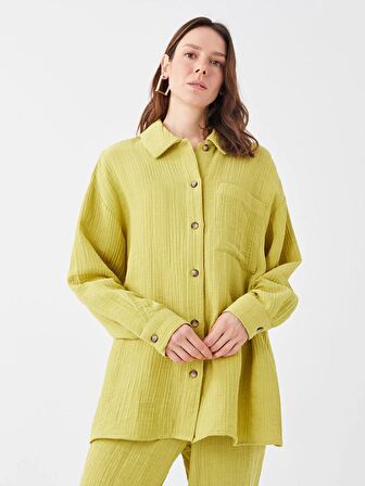 Düz Uzun Kollu Oversize Müslin Kadın Gömlek Tunik