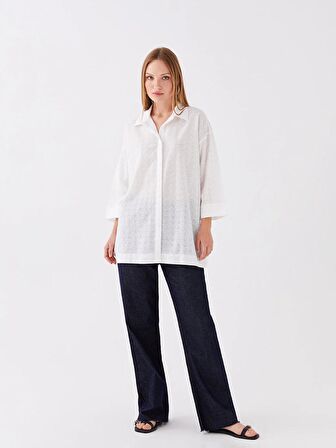 Kendinden Desenli Oversize Brode Kadın Gömlek