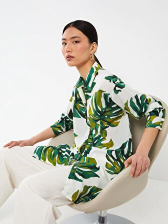 Desenli Uzun Kollu Vual Kadın Gömlek Tunik