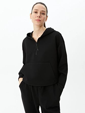 Düz Uzun Kollu Oversize Kadın Hoodie