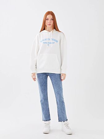 Kapüşonlu Nakışlı Uzun Kollu Kadın Sweatshirt