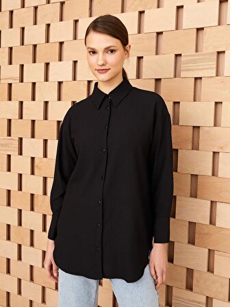 Düz Uzun Kollu Oversize Kadın Gömlek