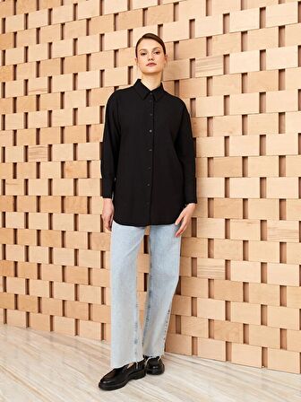 Düz Uzun Kollu Oversize Kadın Gömlek