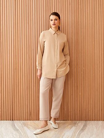 Düz Uzun Kollu Kadın Gömlek Tunik