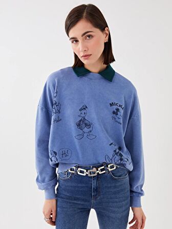 Mickey Mouse ve Arkadaşları Baskılı Uzun Kollu Kadın Sweatshirt