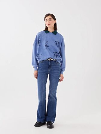Mickey Mouse ve Arkadaşları Baskılı Uzun Kollu Kadın Sweatshirt