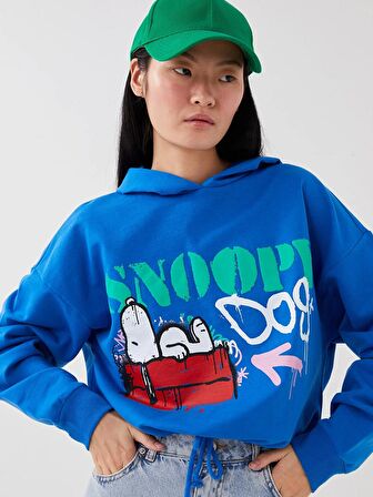Snoopy Baskılı Uzun Kollu Kadın Hoodie