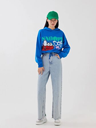 Snoopy Baskılı Uzun Kollu Kadın Hoodie