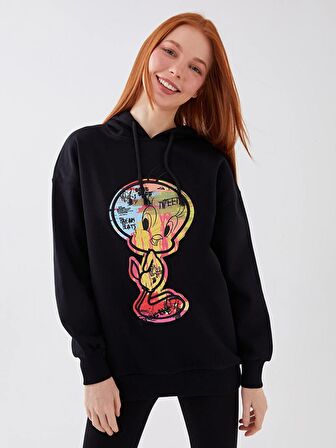 Tweety Baskılı Kadın Oversize Hoodie