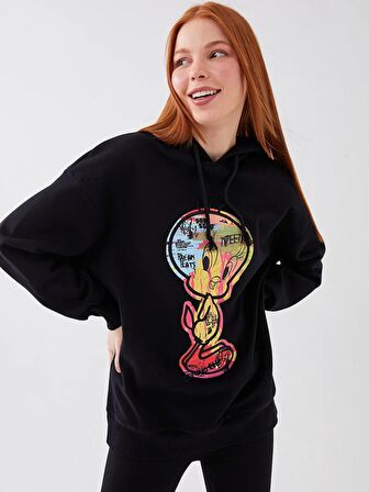 Tweety Baskılı Kadın Oversize Hoodie