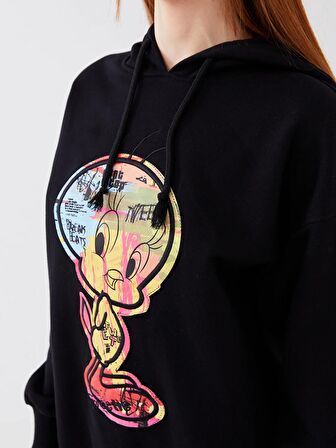 Tweety Baskılı Kadın Oversize Hoodie