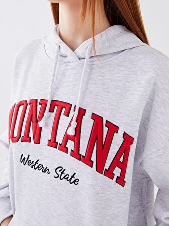 Nakışlı Uzun Kollu Oversize Kadın Hoodie