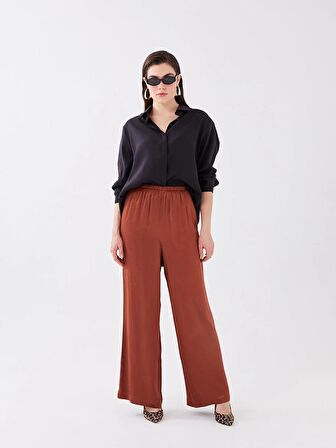 Beli Lastikli Düz Geniş Paça Kadın Pantolon