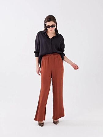 Beli Lastikli Düz Geniş Paça Kadın Pantolon