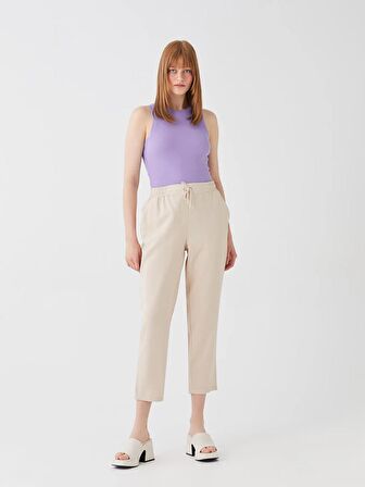 Kadın Beli Lastikli Düz Pantolon