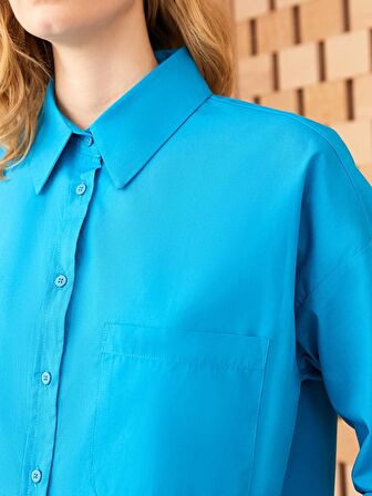 Düz Uzun Kollu Oversize Poplin Kadın Gömlek