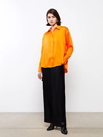 Düz Uzun Kollu Oversize Saten Kadın Gömlek
