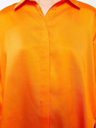 Düz Uzun Kollu Oversize Saten Kadın Gömlek