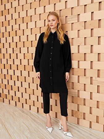 Düz Uzun Kollu Kadın Gömlek Tunik