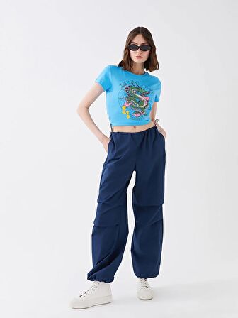 Kadın Beli Lastikli Düz Paraşüt Pantolon