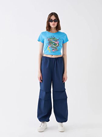 Kadın Beli Lastikli Düz Paraşüt Pantolon
