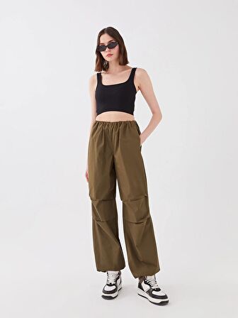 Kadın Beli Lastikli Düz Paraşüt Pantolon