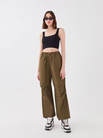 Kadın Beli Lastikli Düz Paraşüt Pantolon