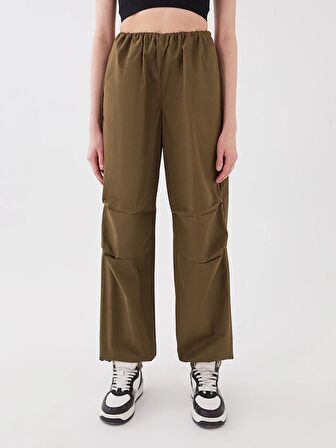 Kadın Beli Lastikli Düz Paraşüt Pantolon