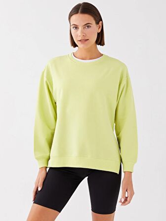 Bisiklet Yaka Düz Uzun Kollu Kadın Sweatshirt