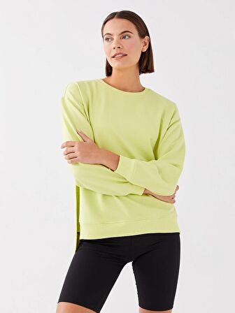 Bisiklet Yaka Düz Uzun Kollu Kadın Sweatshirt