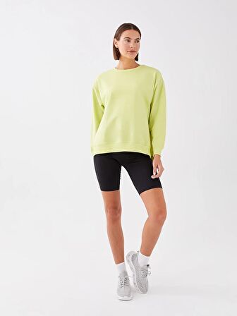 Bisiklet Yaka Düz Uzun Kollu Kadın Sweatshirt