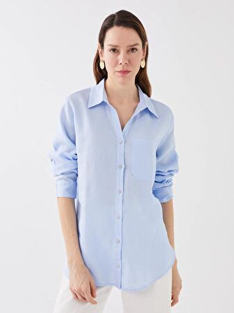 Düz Uzun Kollu Keten Kadın Gömlek