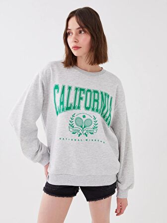 Bisiklet Yaka Baskılı Uzun Kollu Kadın Sweatshirt