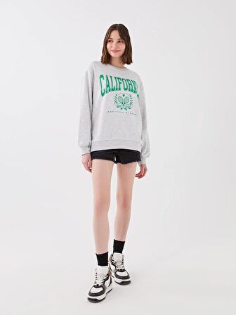 Bisiklet Yaka Baskılı Uzun Kollu Kadın Sweatshirt