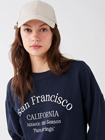 Bisiklet Yaka Baskılı Uzun Kollu Kadın Sweatshirt
