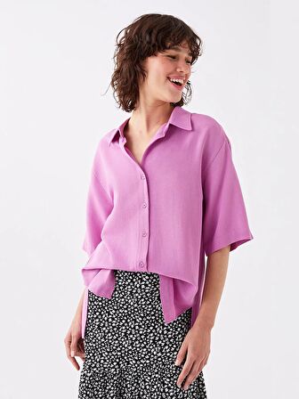 Düz Kısa Kollu Oversize Kadın Gömlek