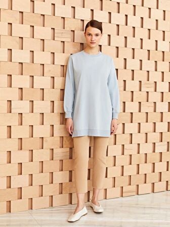Bisiklet Yaka Düz Uzun Kollu Kadın Sweatshirt Tunik