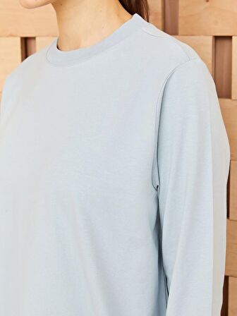 Bisiklet Yaka Düz Uzun Kollu Kadın Sweatshirt Tunik