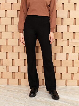 Beli Lastikli Düz Geniş Paça Kadın Pantolon