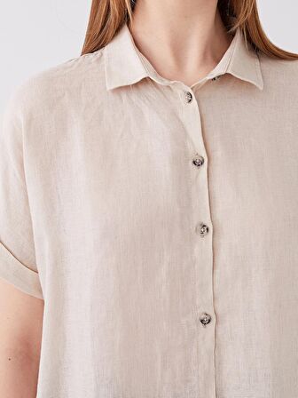 Düz Kısa Kollu Oversize Poplin Kadın Gömlek