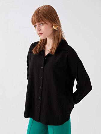 Düz Uzun Kollu Oversize Müslin Kadın Gömlek