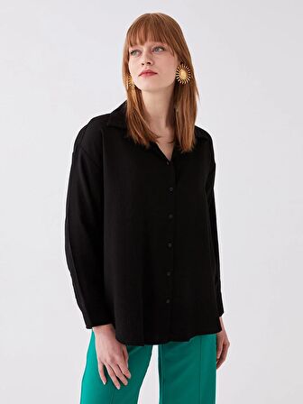 Düz Uzun Kollu Oversize Müslin Kadın Gömlek